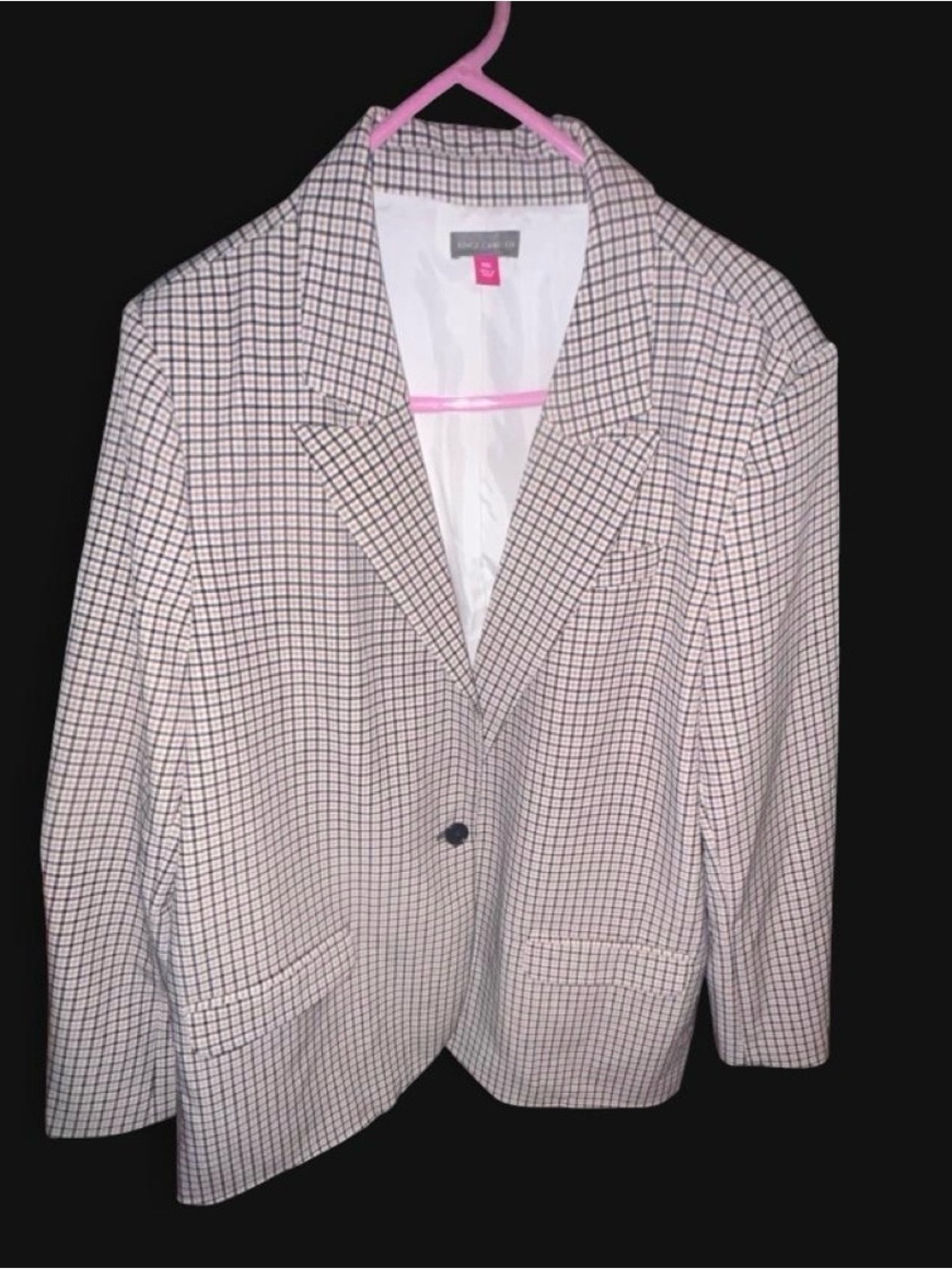 Vince Camuto Pink and White Checked Single-Button Blazer